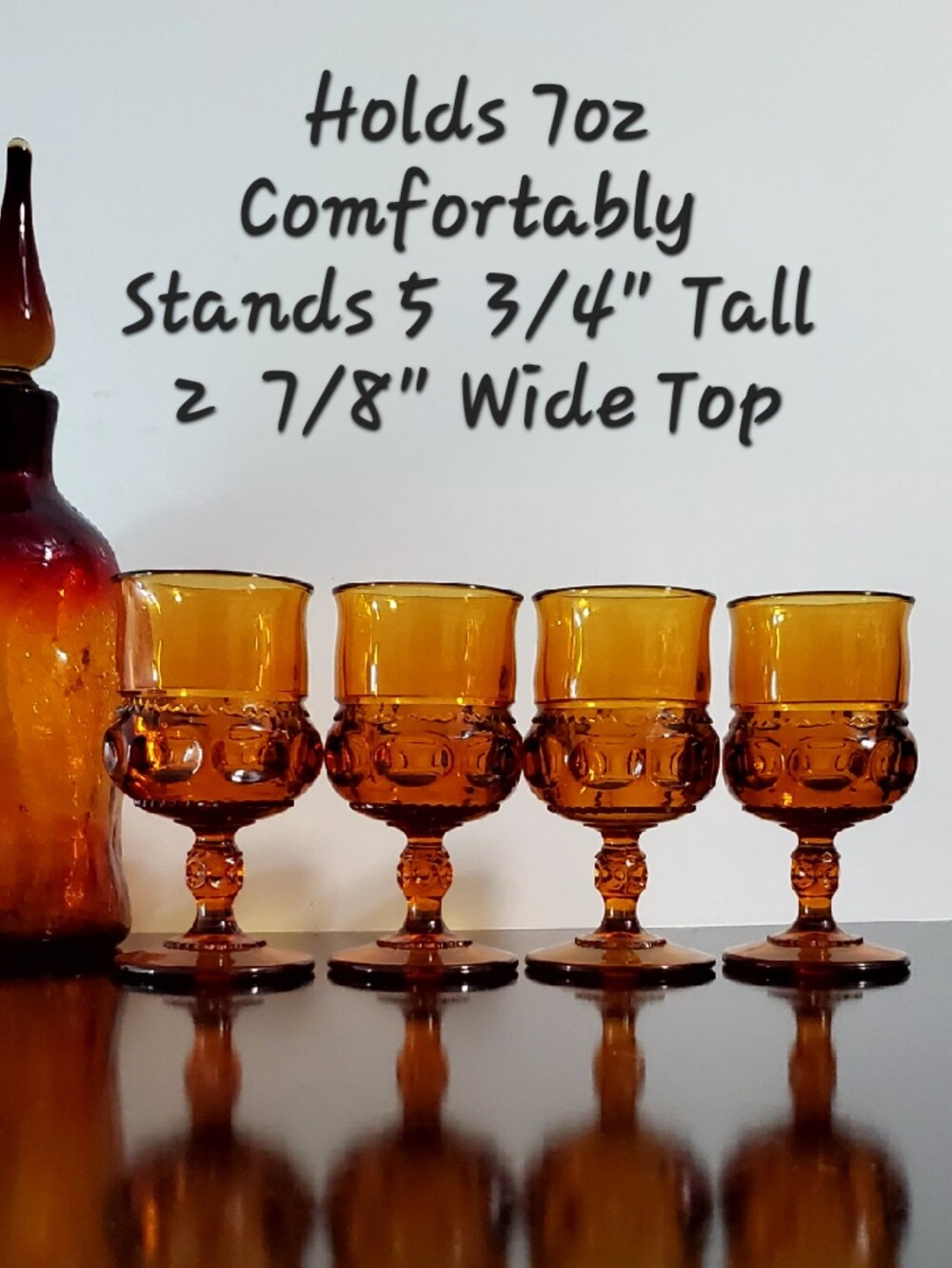 (4) Kings Crown Color Crown Amber (Dark) 7oz Goblets Colony by Indiana Glass - Picture 5 of 16